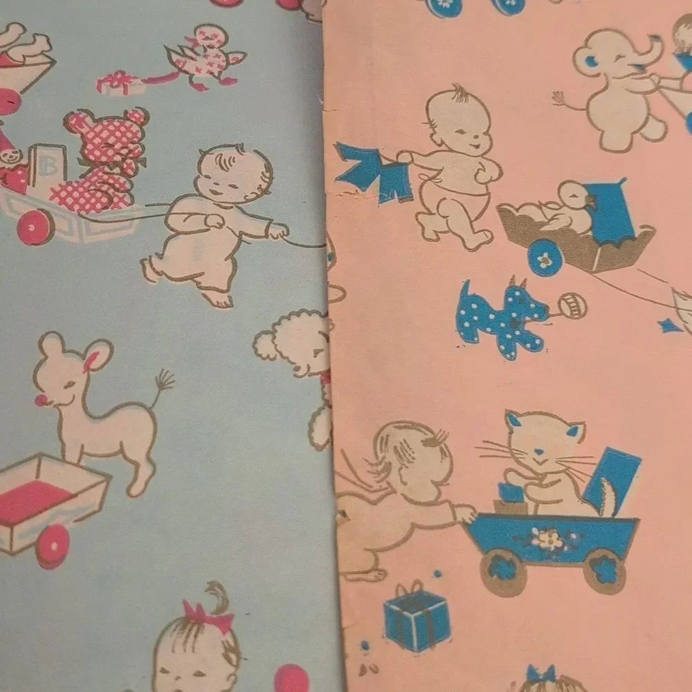 MCM Vintage 50s 60s 70s new baby shower wrapping paper lot‎